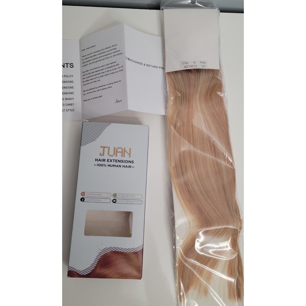 Human Hair Extension NIB Aison/Juan 15" Clip In  #27P613 Beach Blonde multi-tone